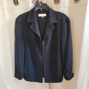 EScada Womens Wool Blazer Jacket Size 10 US Black Red Trim‎ Quiet Luxury 17435